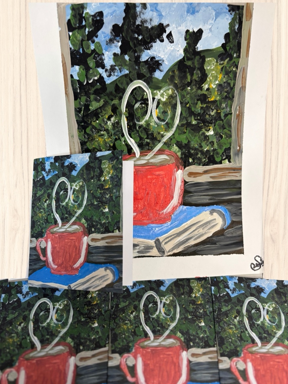 Coffee & Quiet Moments Greeting Card Set of 5 | Cozy Original Art Cards